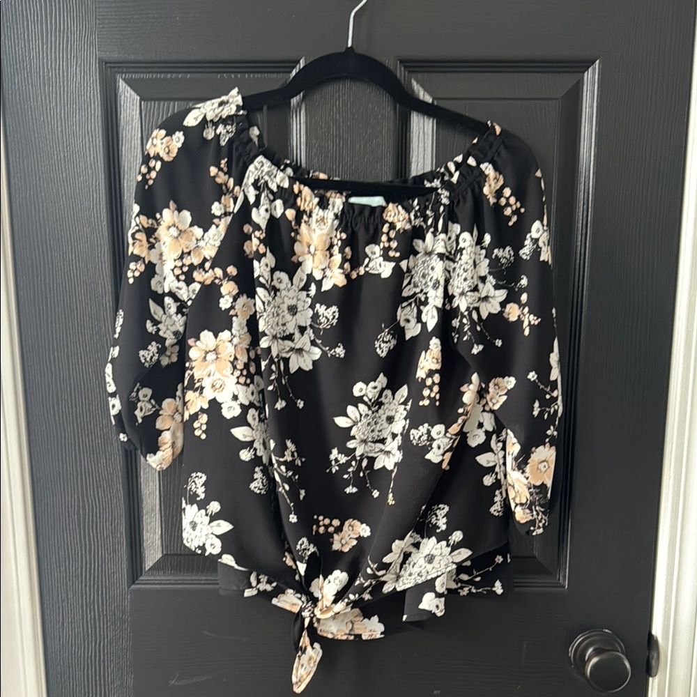 Veronica M Black Flutter Sleeve Tie Front Top